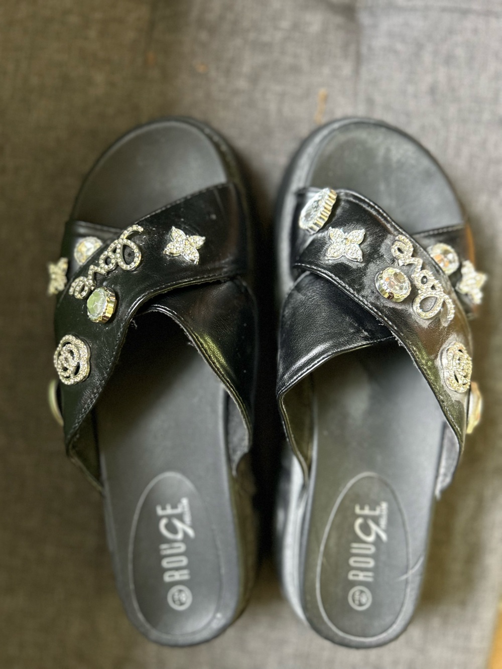 Rouge! Black Leather Slip-On Mule with Branded Insole